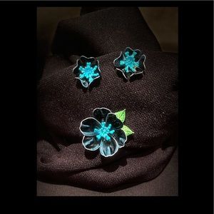 Vintage 80’s Enamel Broach & Clip Earring set